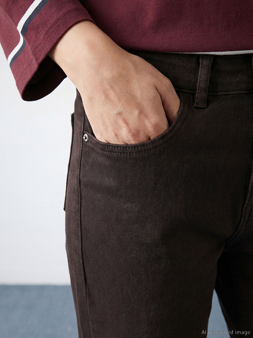 Kahverengi Straight Fit Kadın Jean Pantolon-2