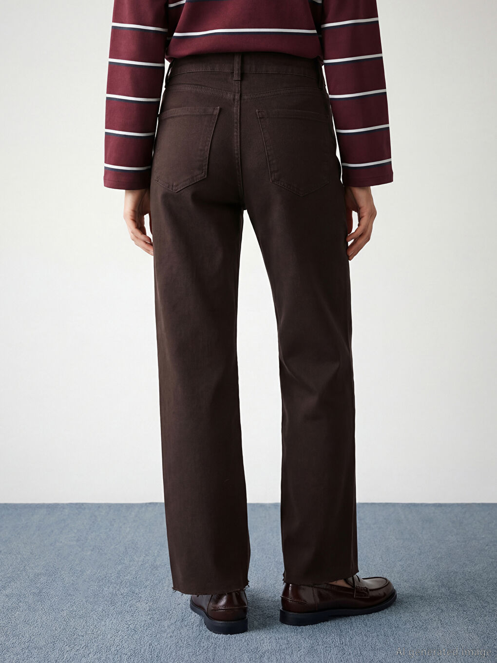 Kahverengi Straight Fit Kadın Jean Pantolon-3