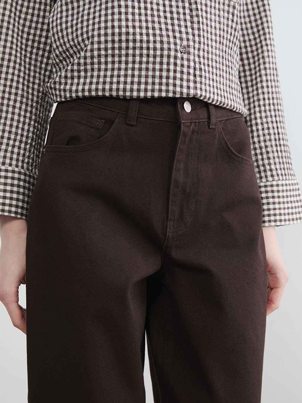 Kahverengi Barrel Fit Kadın Jean Pantolon-3