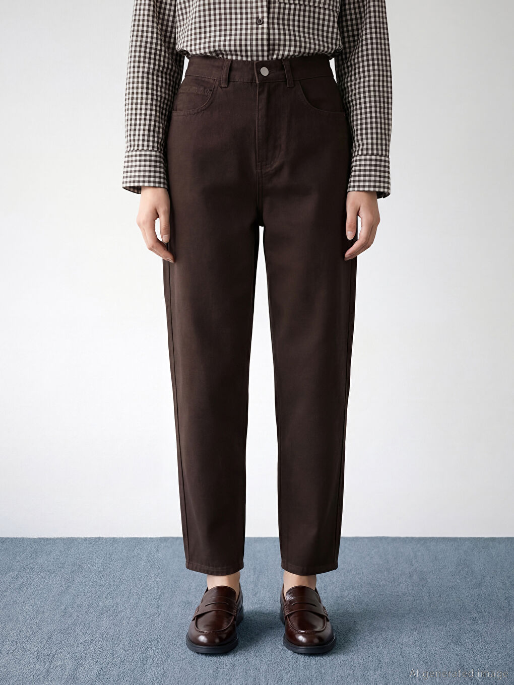 Kahverengi Barrel Fit Kadın Jean Pantolon-1