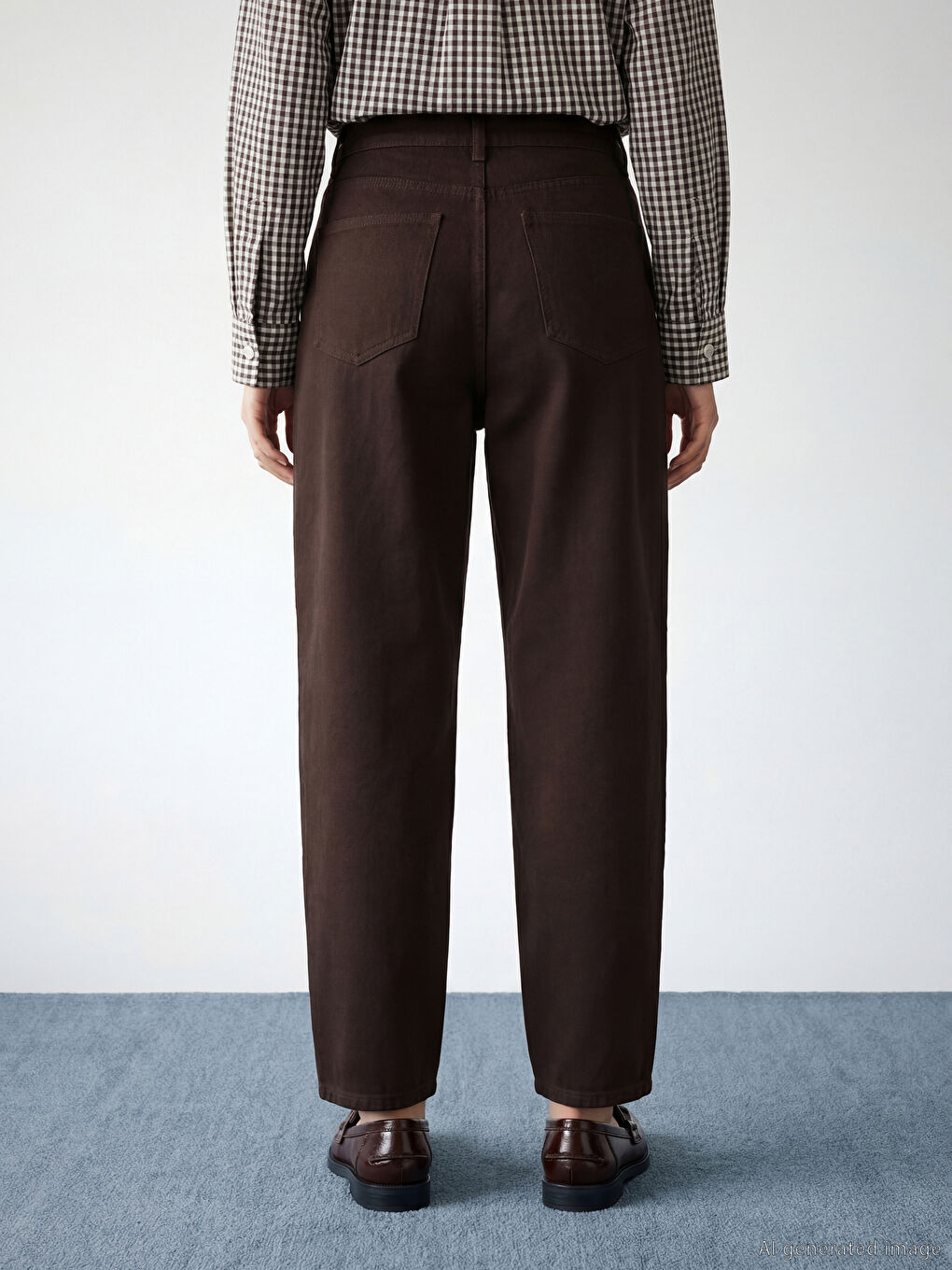 Kahverengi Barrel Fit Kadın Jean Pantolon-4