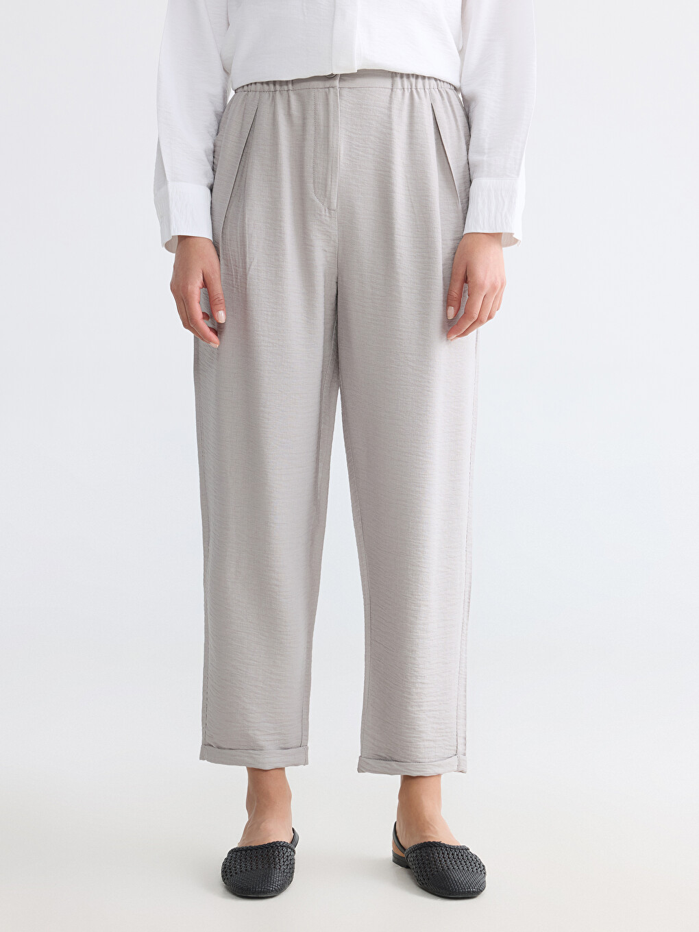 Elastic Waist Pleated Women's Dress Trousers-1