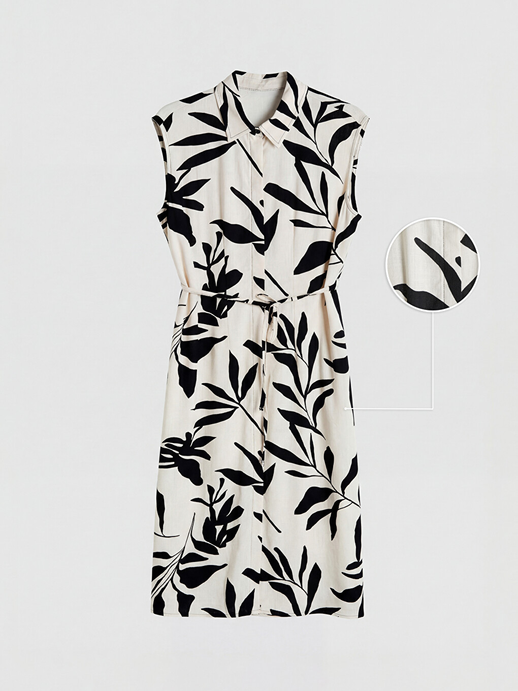 Sash Belted Linen Blend Shirt Dress-4