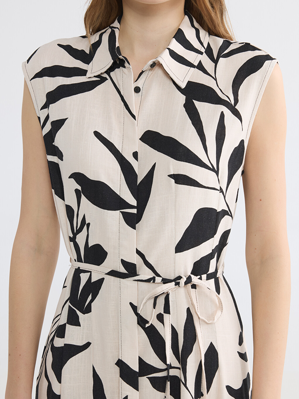 Sash Belted Linen Blend Shirt Dress-2