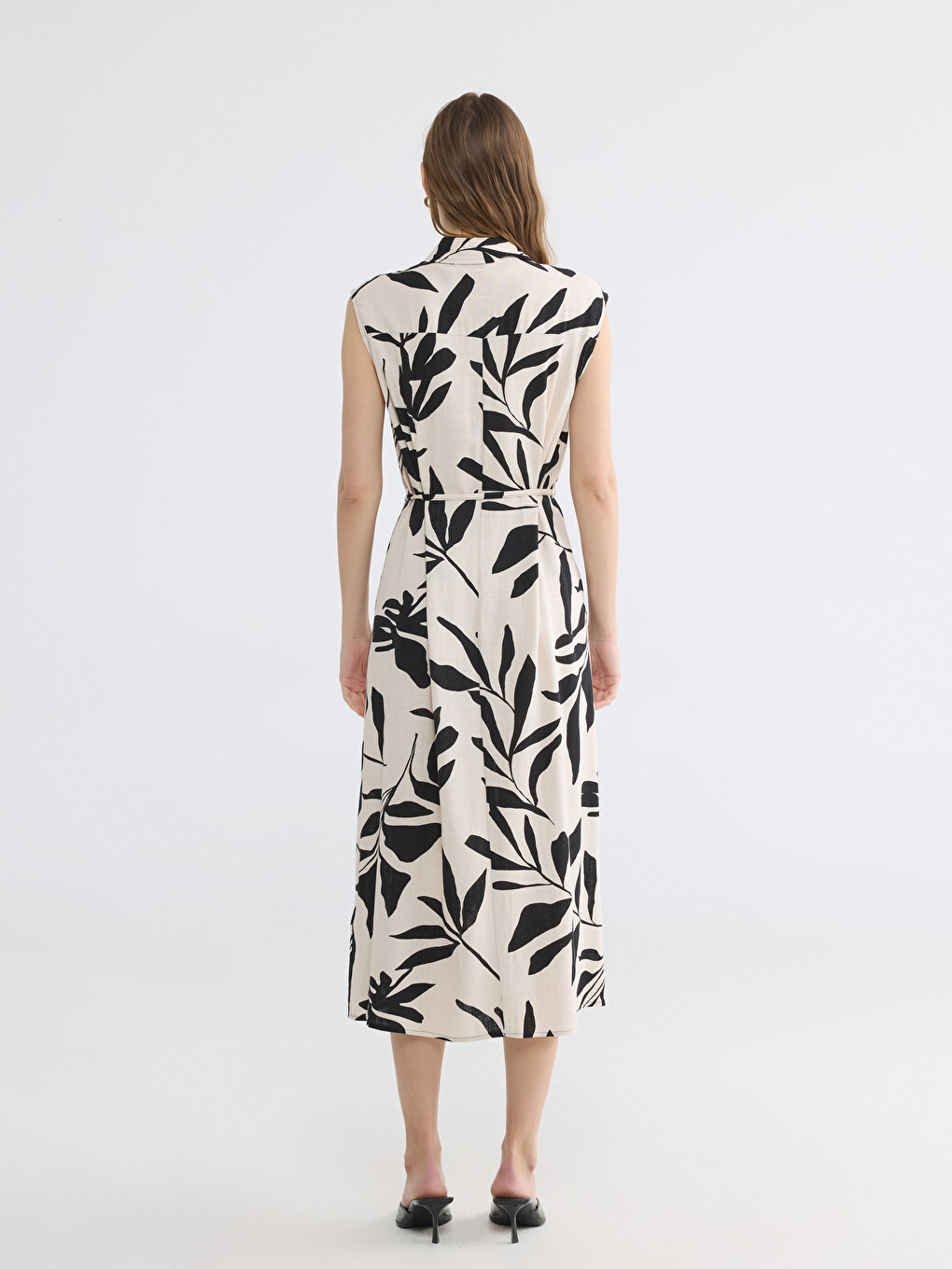 Sash Belted Linen Blend Shirt Dress-3