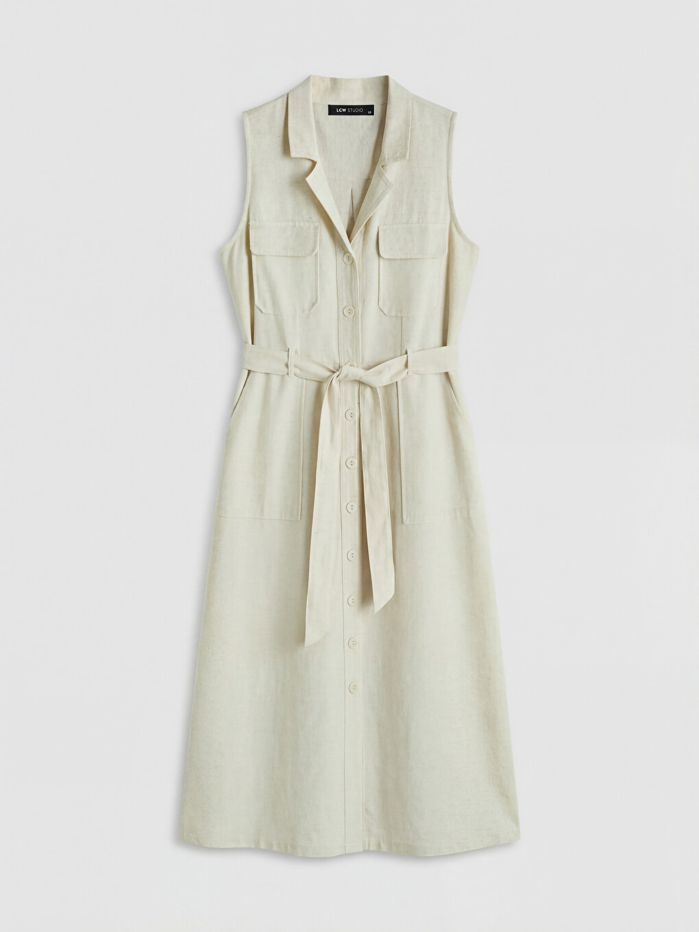 Robe chemise en mélange de lin à taille ceinturée-4