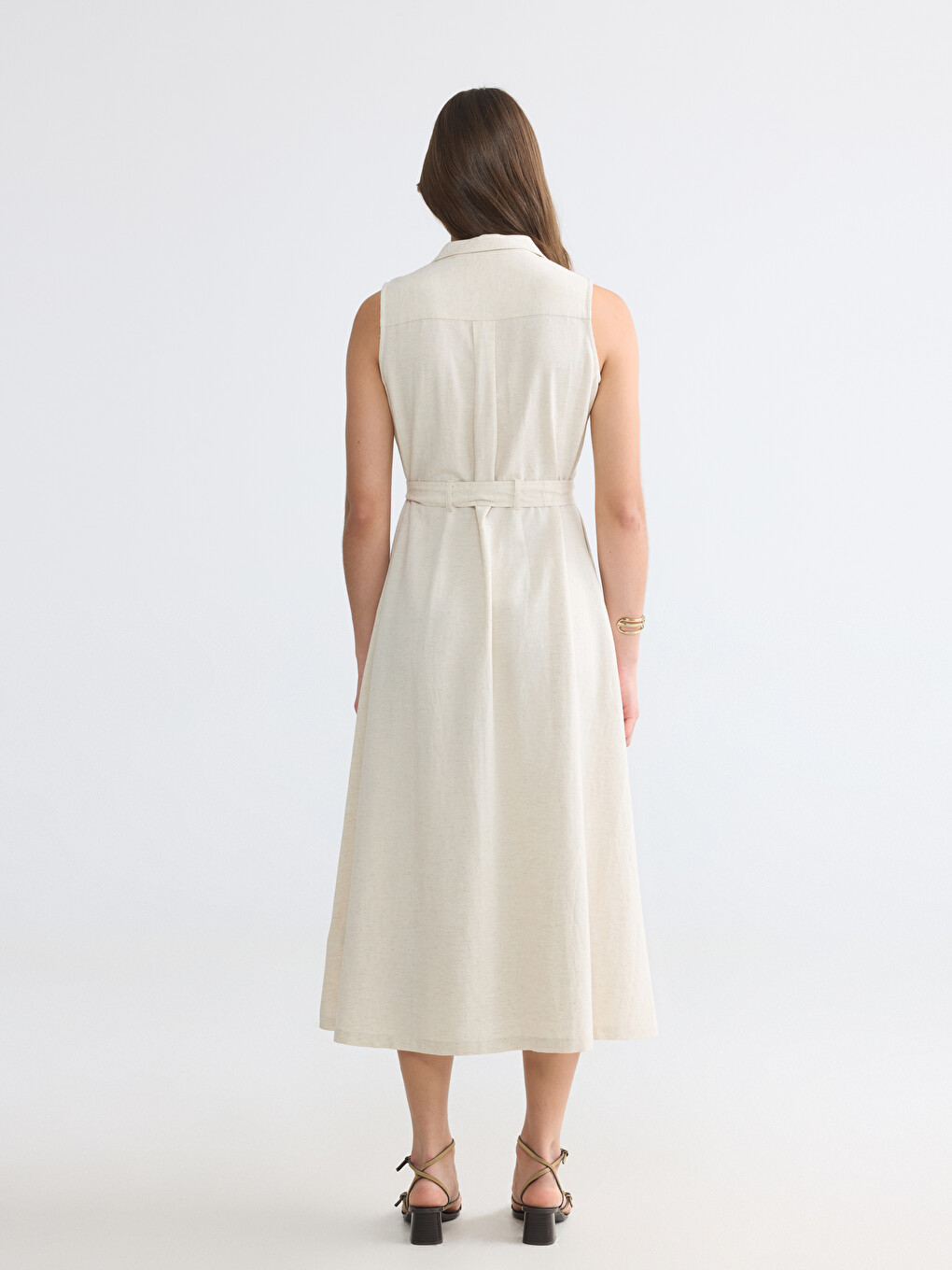 Robe chemise en mélange de lin à taille ceinturée-3