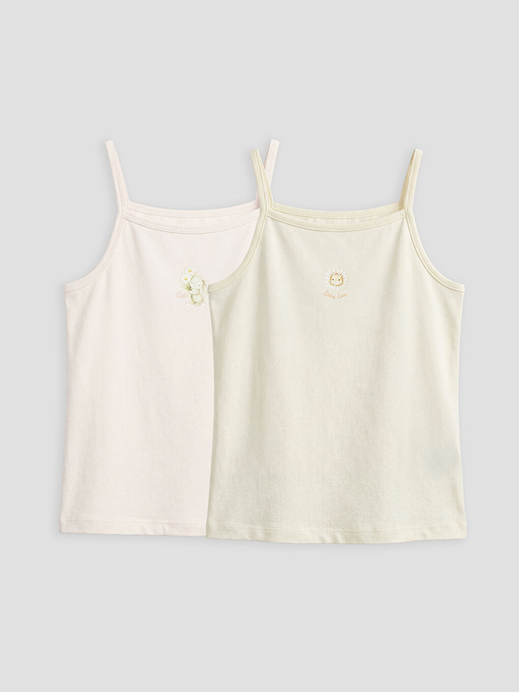 Pembe Kare Yaka Baskılı Kız Çocuk Atlet 2'li