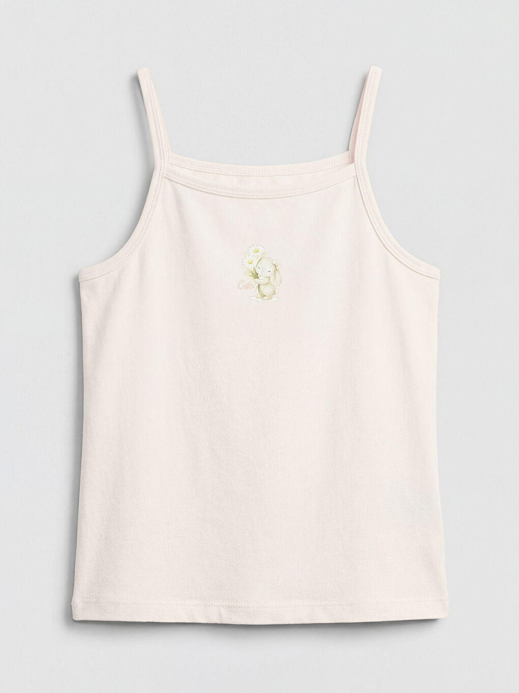 Pembe Kare Yaka Baskılı Kız Çocuk Atlet 2'li-1