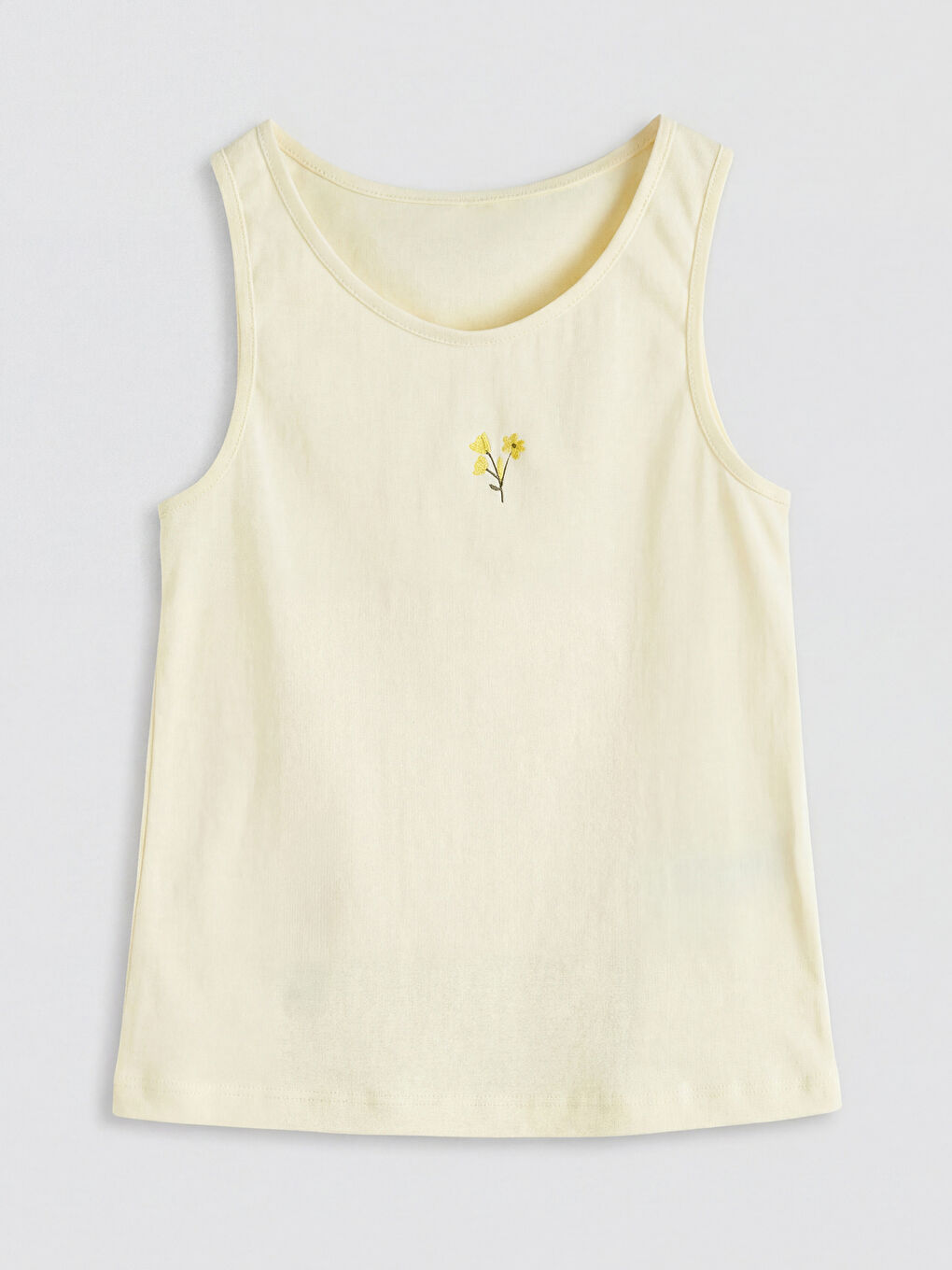 Ekru Bisiklet Yaka Çiçekli Kız Çocuk Atlet 2'li-3