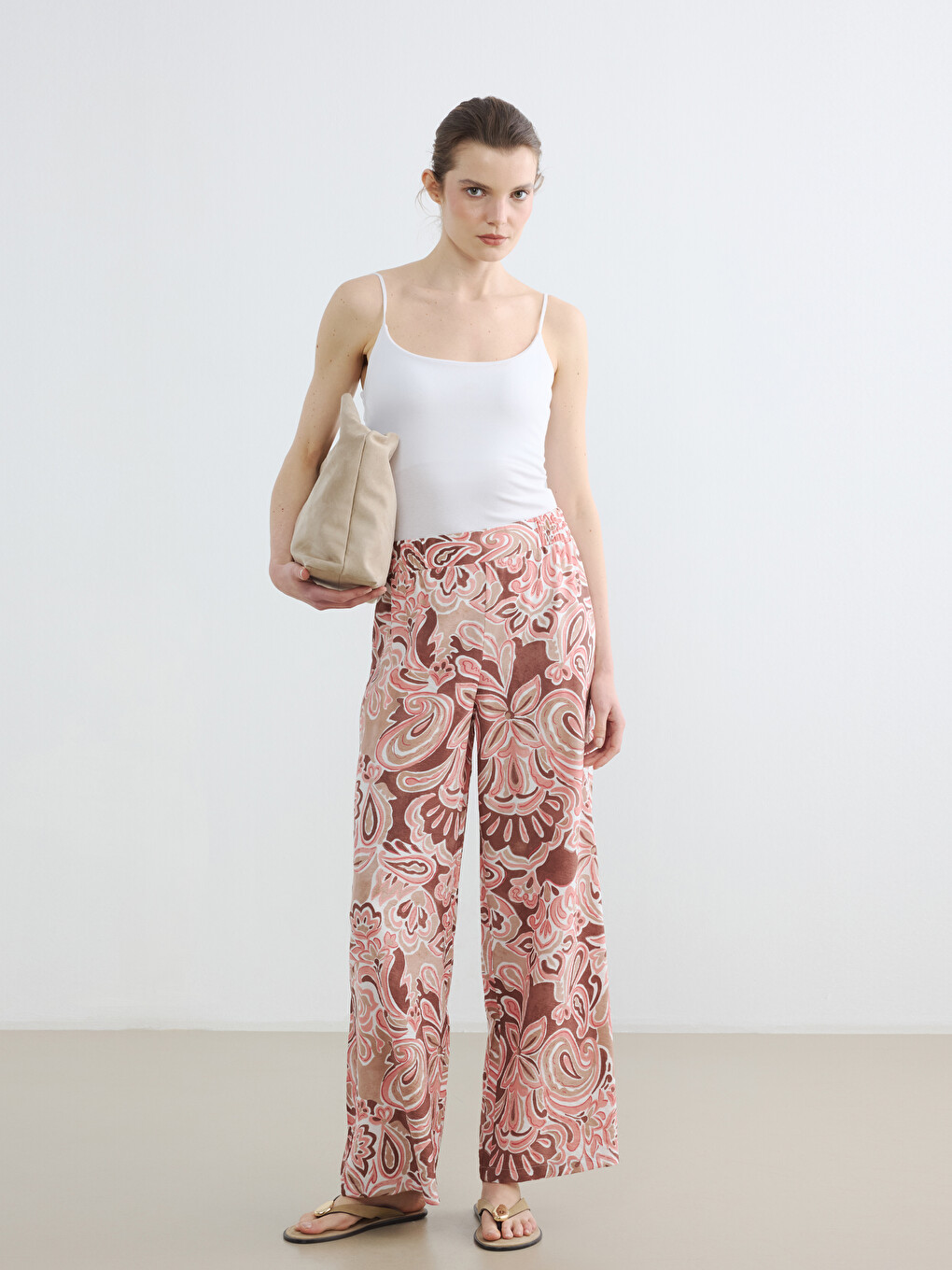 Elastic Waist Patterned Women's Trousers