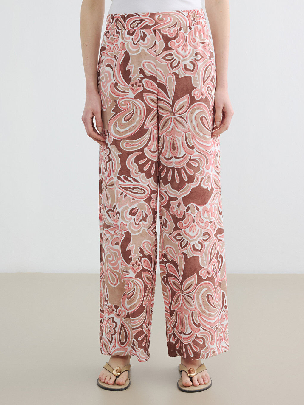 Elastic Waist Patterned Women's Trousers-1