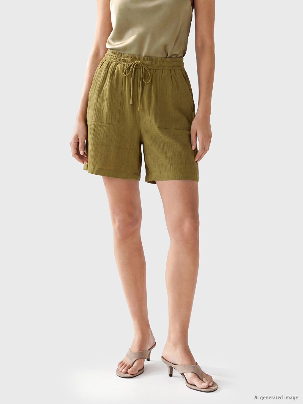 Elastic Waist Textured Women's Shorts-1