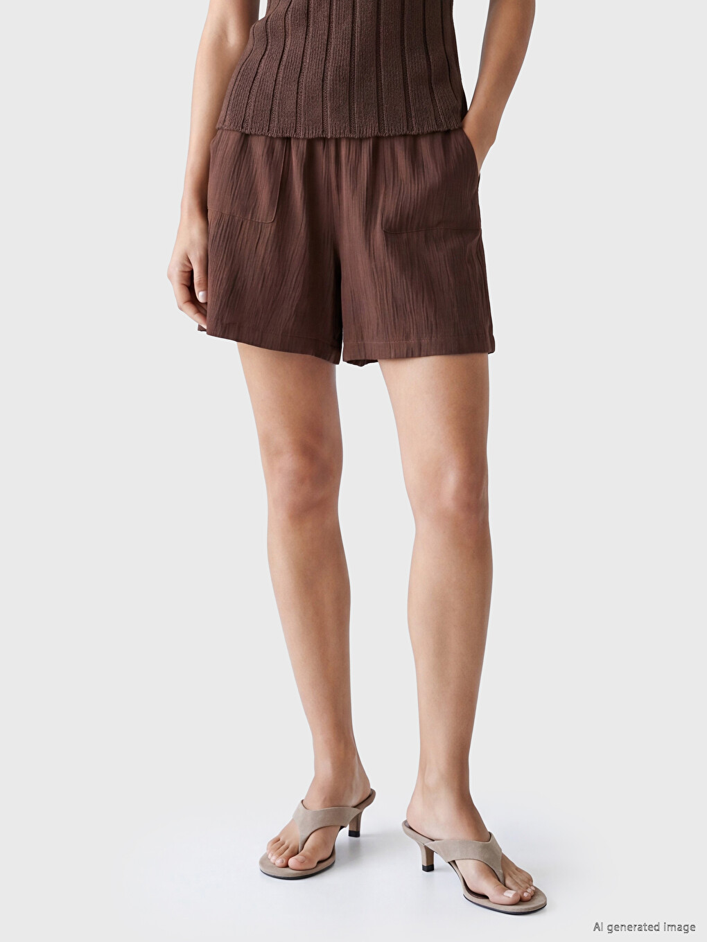 Elastic Waist Textured Women's Shorts-1