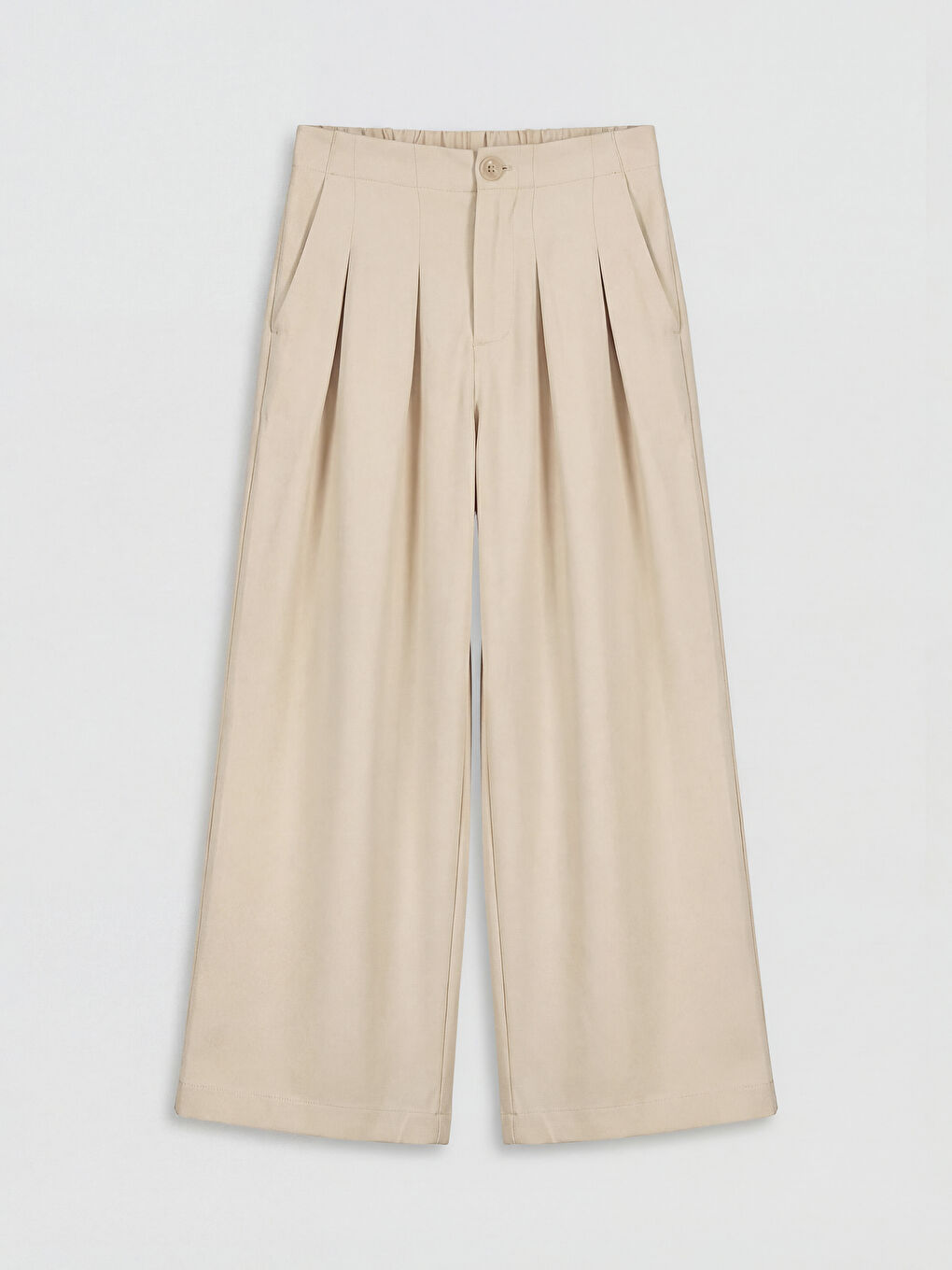 Gri Wideleg Pileli Kız Çocuk Gabardin Pantolon