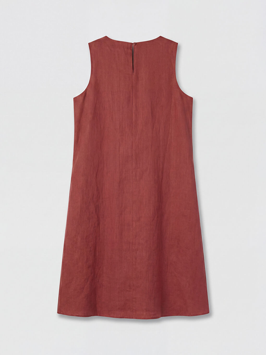 Bordo Bisiklet Yaka %100 Keten Elbise-1