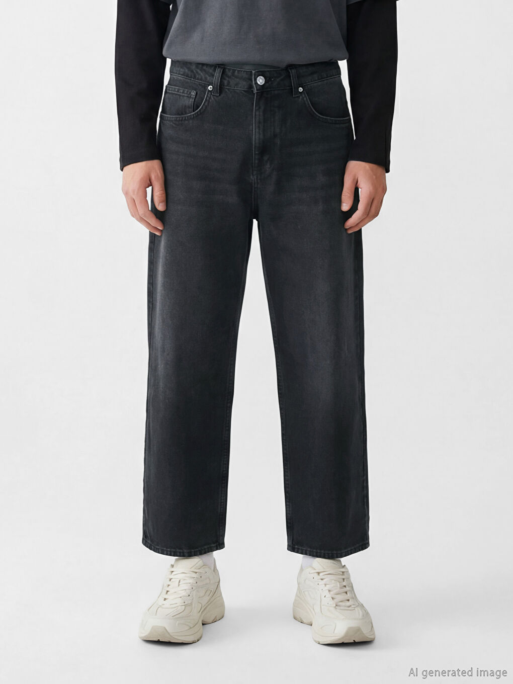 Siyah Wideleg Erkek Jean Pantolon-1