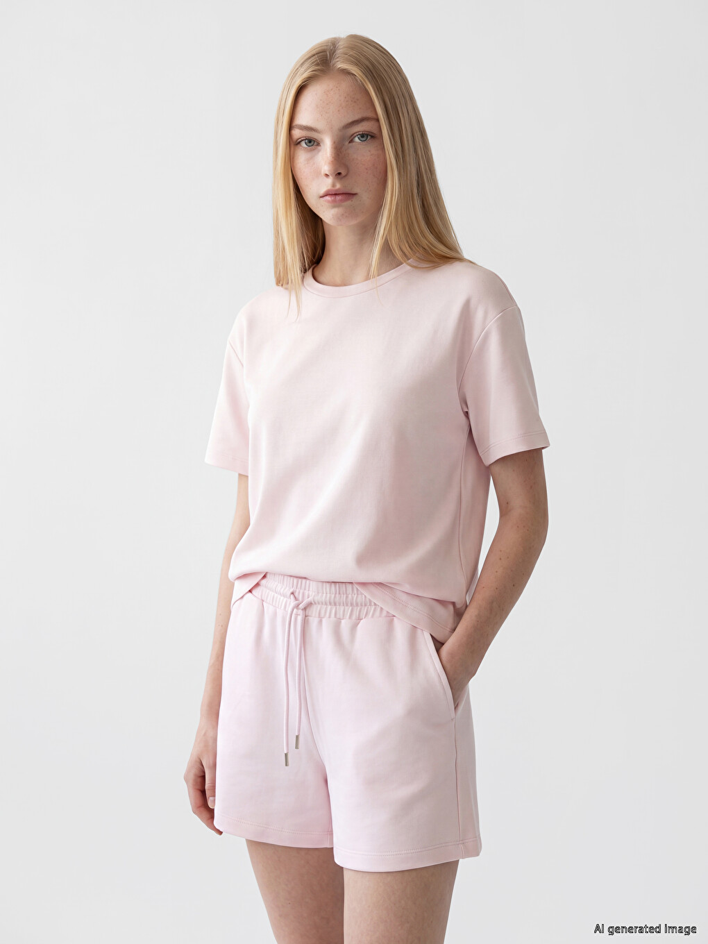 Pembe Bisiklet Yaka Soft Touch Kadın Tişört