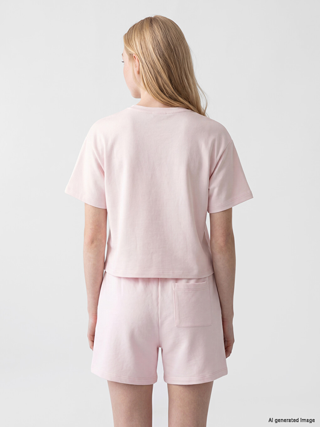 Pembe Bisiklet Yaka Soft Touch Kadın Tişört-3