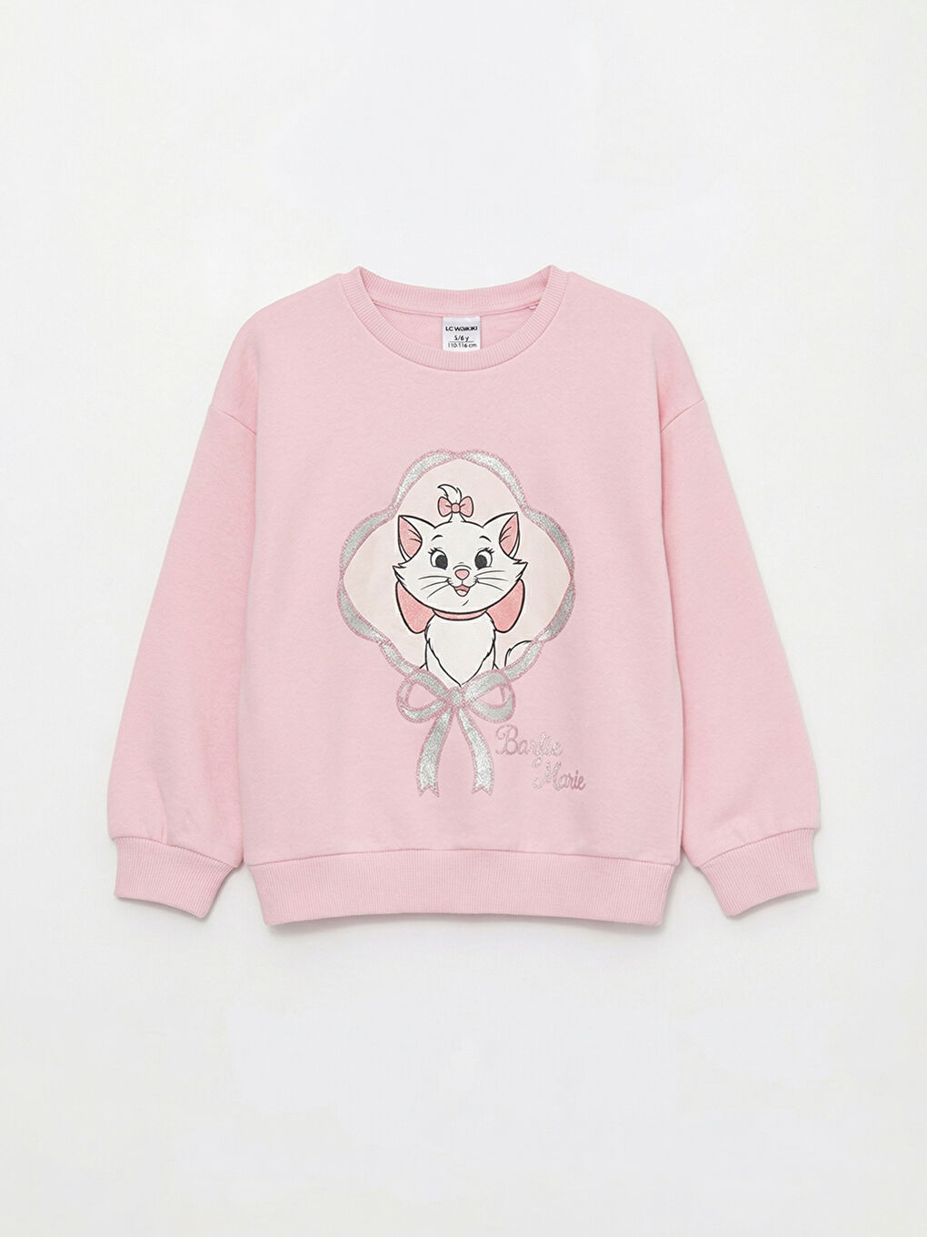 Pembe Bisiklet Yaka Marie Baskılı Kız Bebek Kalın Sweatshirt
