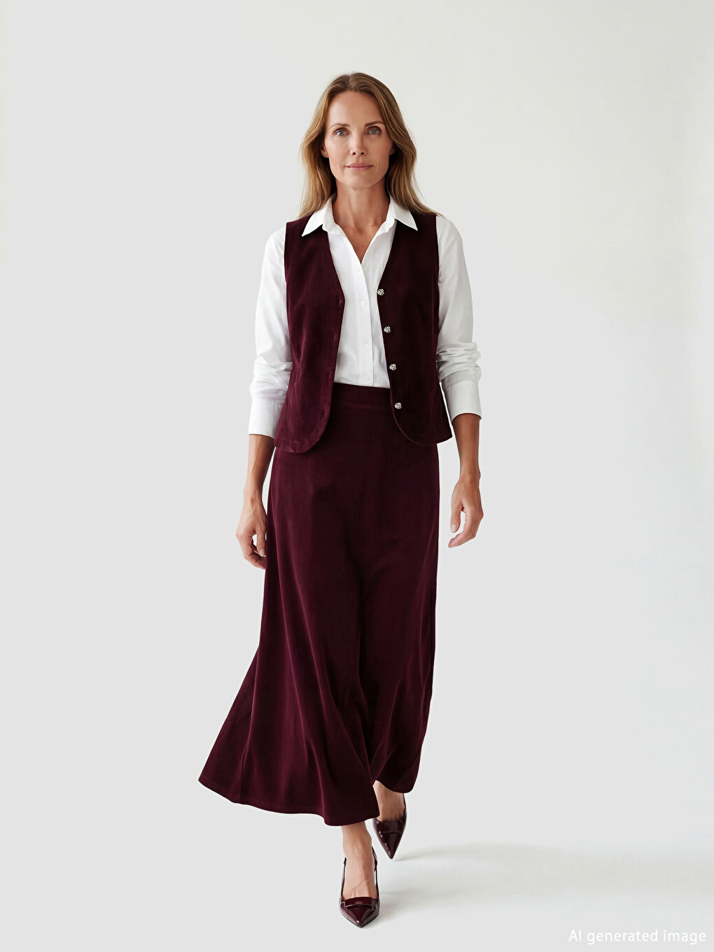 Bordo Beli Lastikli A Kesim Kadife Etek