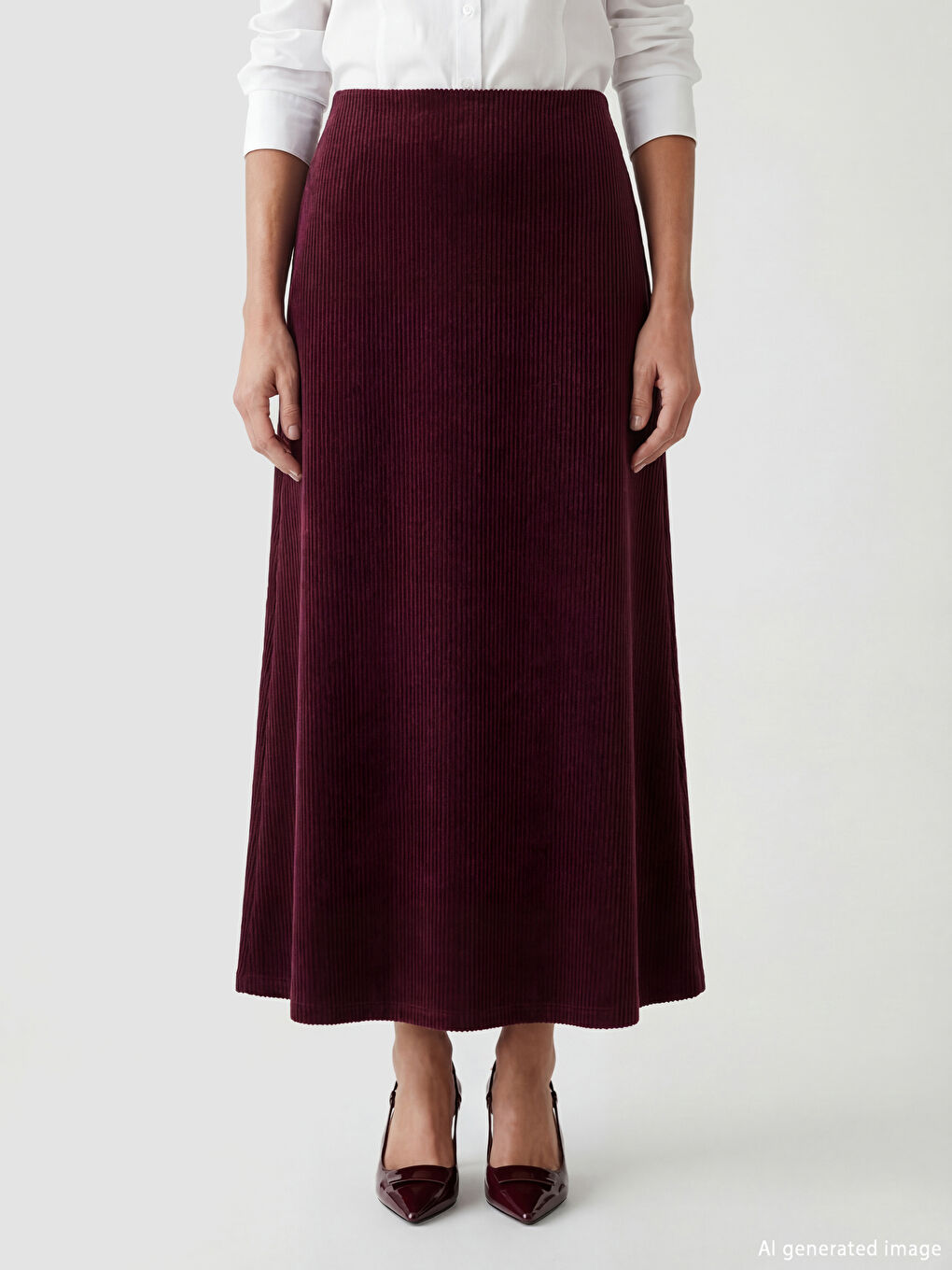 Bordo Beli Lastikli A Kesim Kadife Etek-1