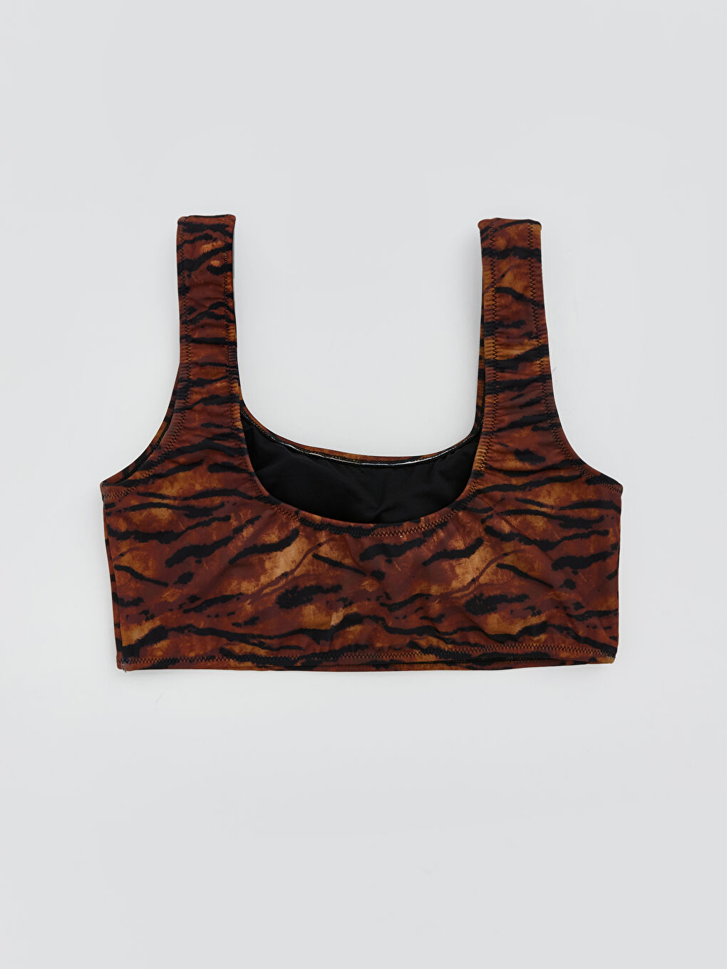 Kahverengi U Yaka Leopar Desenli Kadın Bikini Üstü-1