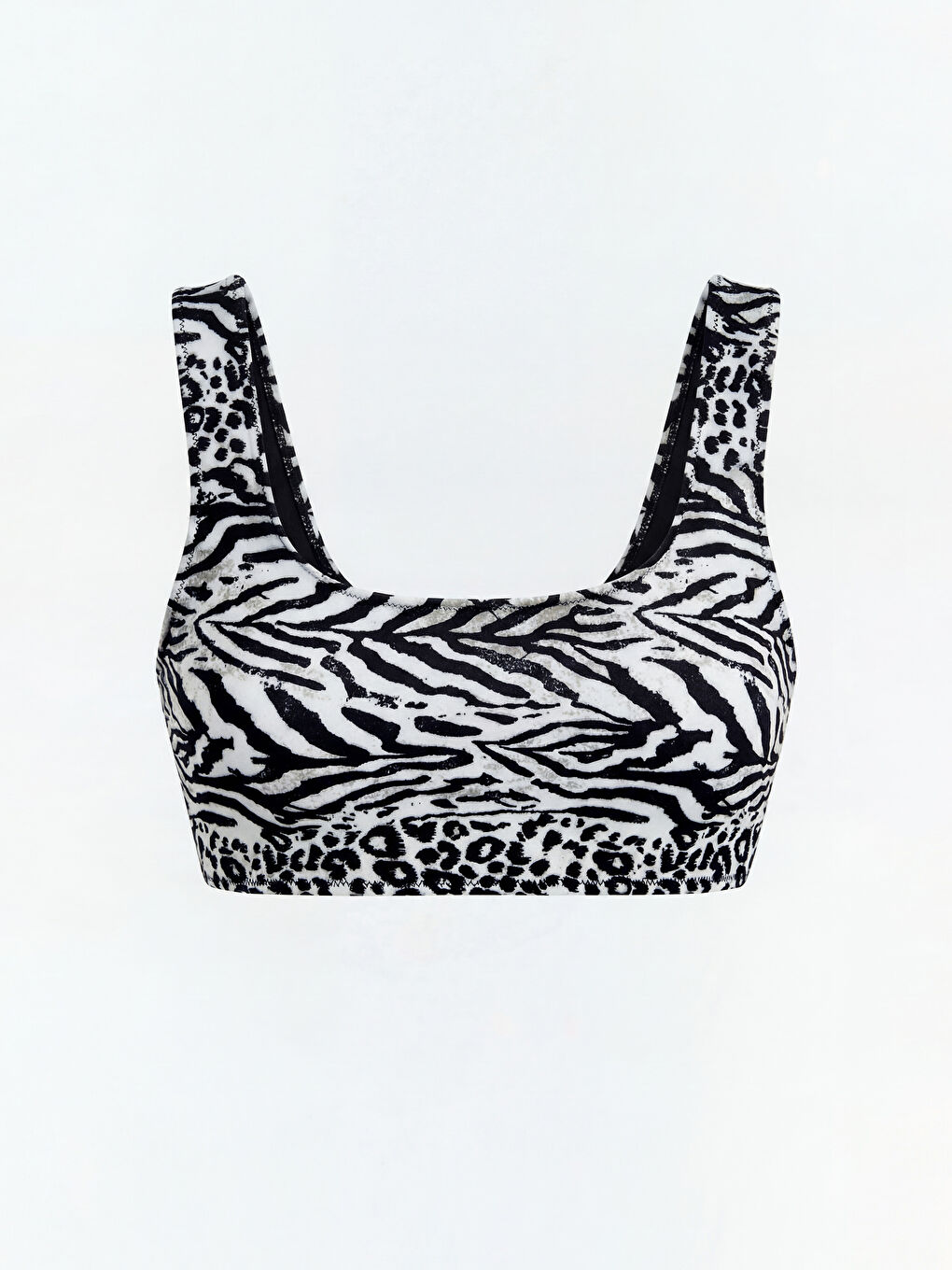 Siyah U Yaka Zebra Desenli Kadın Bikini Üstü