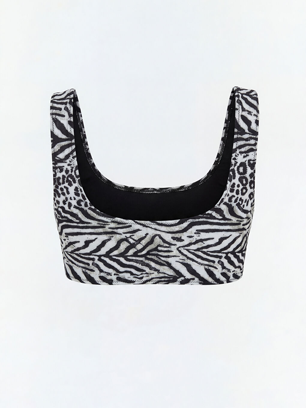 Siyah U Yaka Zebra Desenli Kadın Bikini Üstü-1
