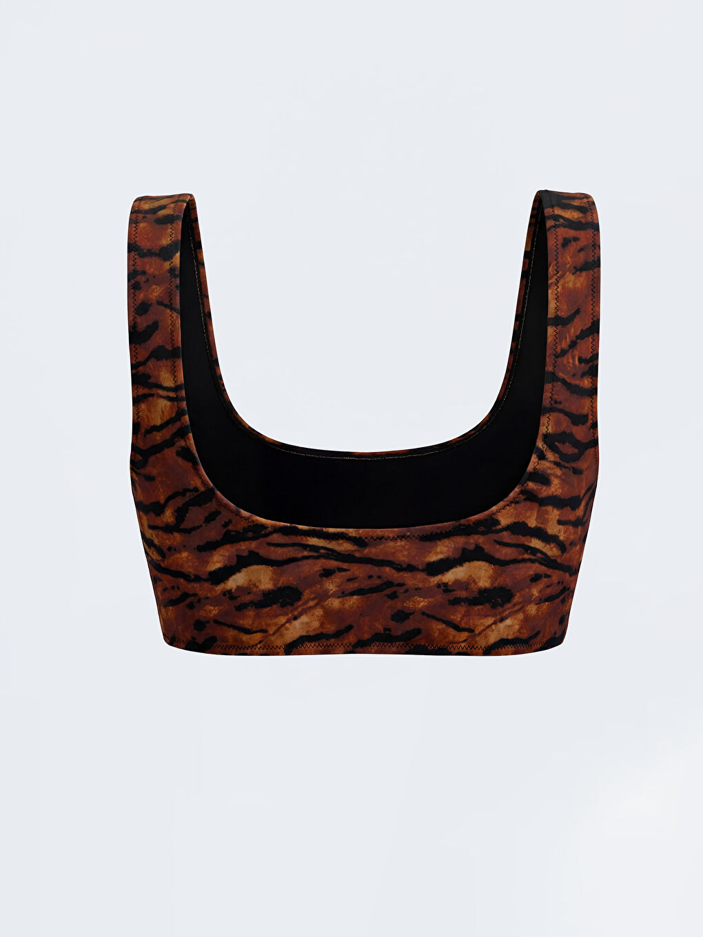 Kahverengi U Yaka Leopar Desenli Kadın Bikini Üstü-1