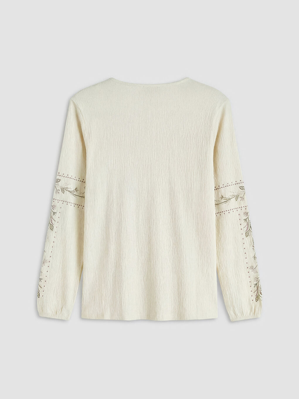 Bej Bisiklet Yaka Desenli Bluz-1