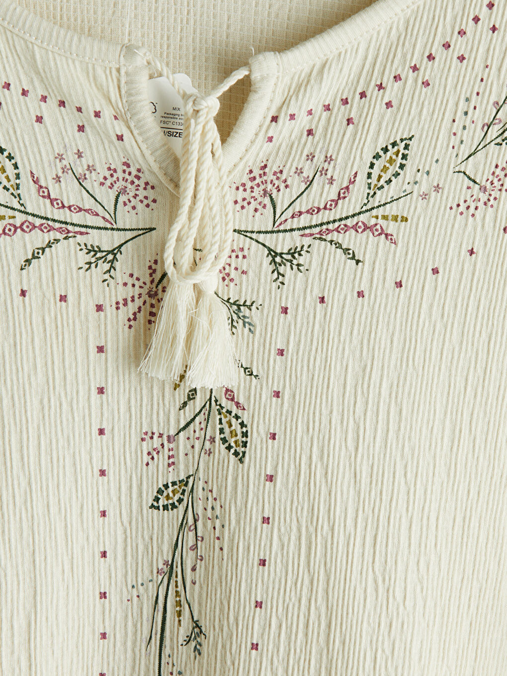 Bej Bisiklet Yaka Desenli Bluz-2