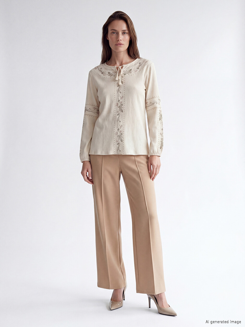 Bluza sa okruglim izrezom sa uzorkom-1