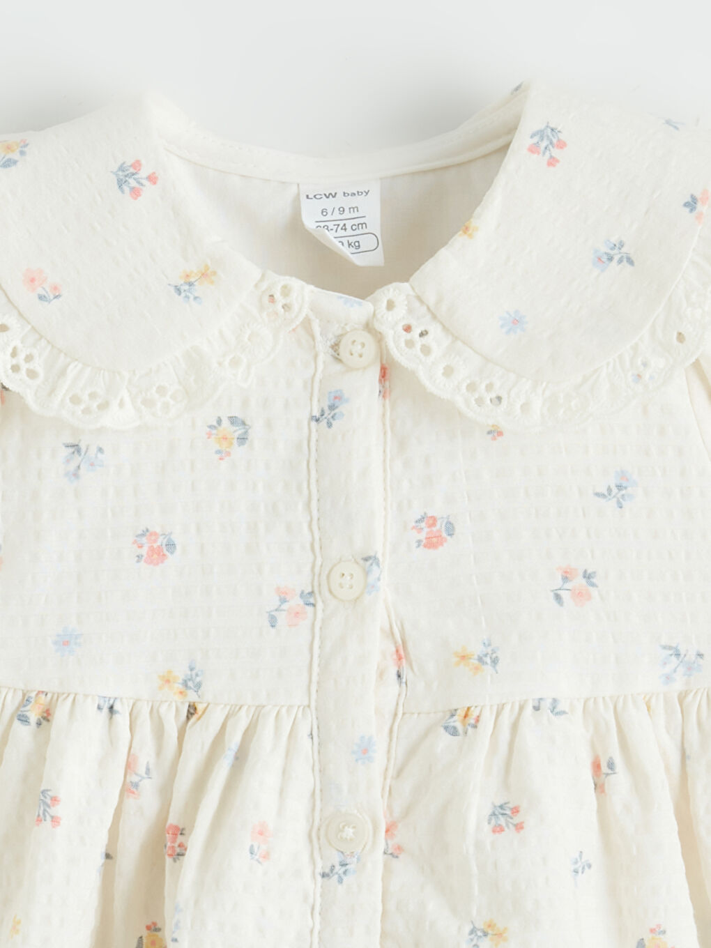 Bej Bebe Yaka Çiçek Desenli Kız Bebek Elbise-1