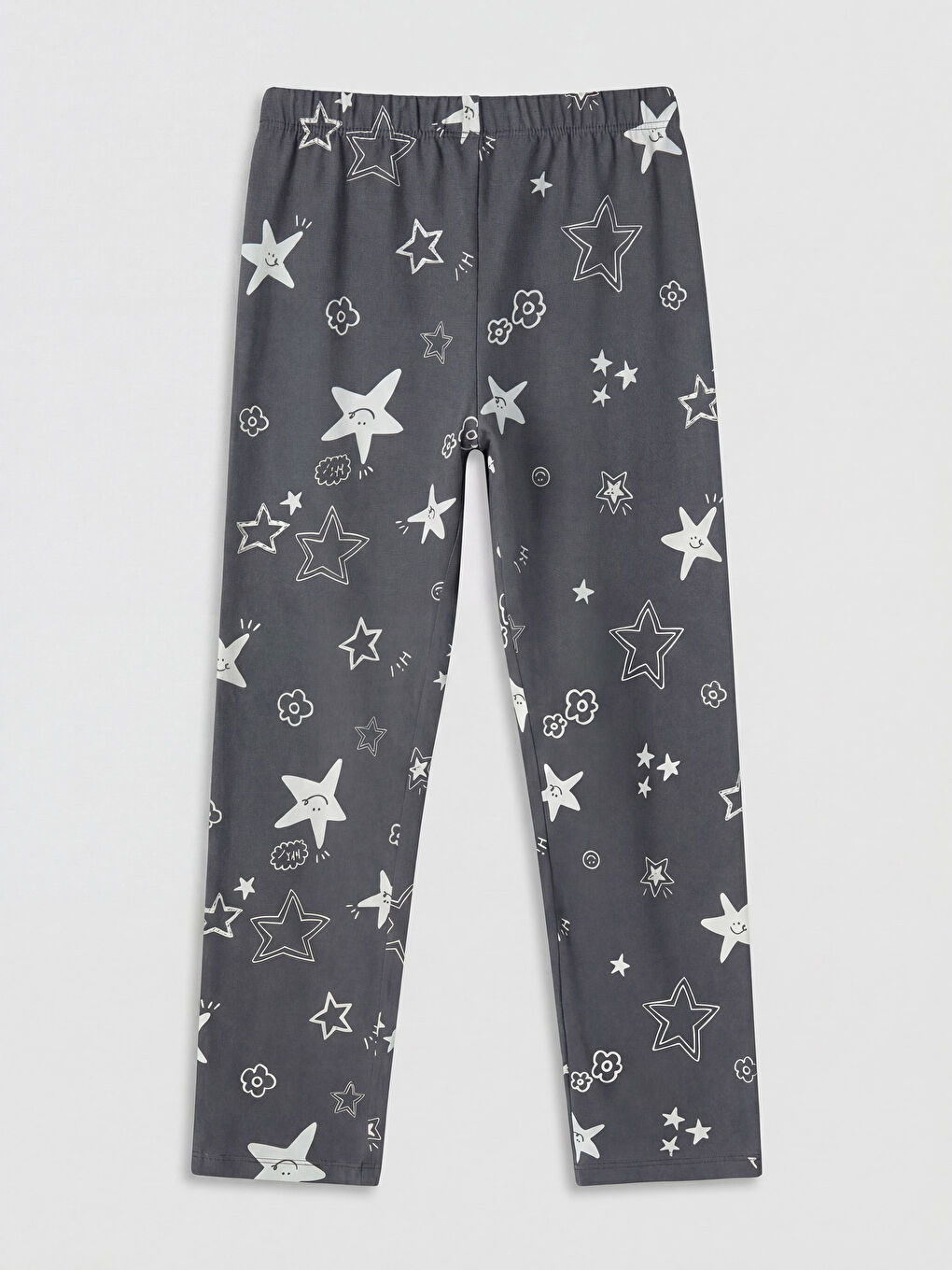 Gri Bisiklet Yaka Desenli Kız Çocuk Pijama Takım-4