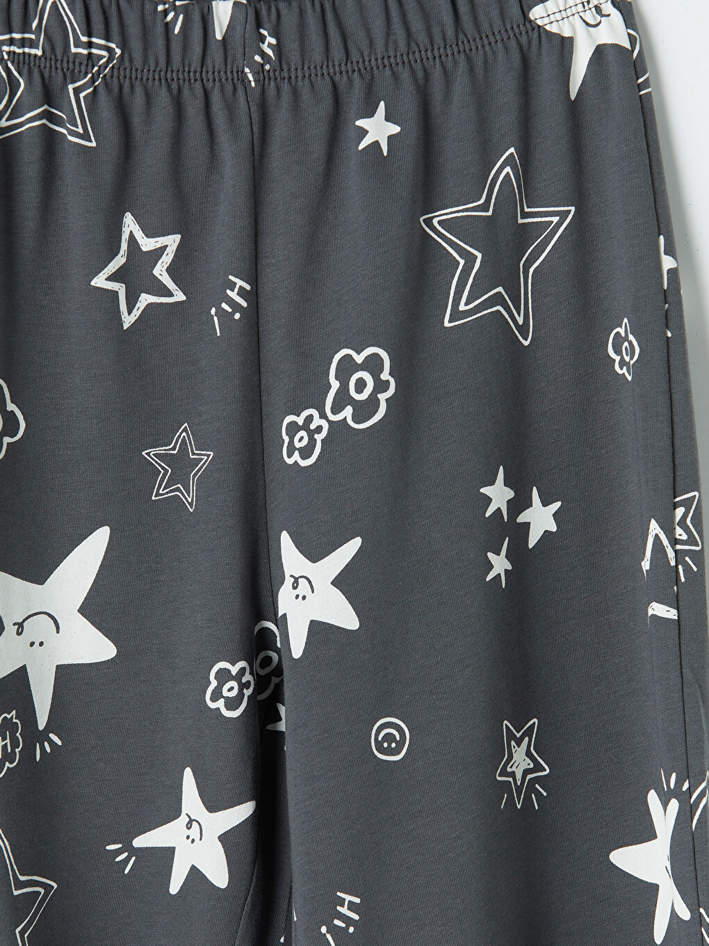 Gri Bisiklet Yaka Desenli Kız Çocuk Pijama Takım-6