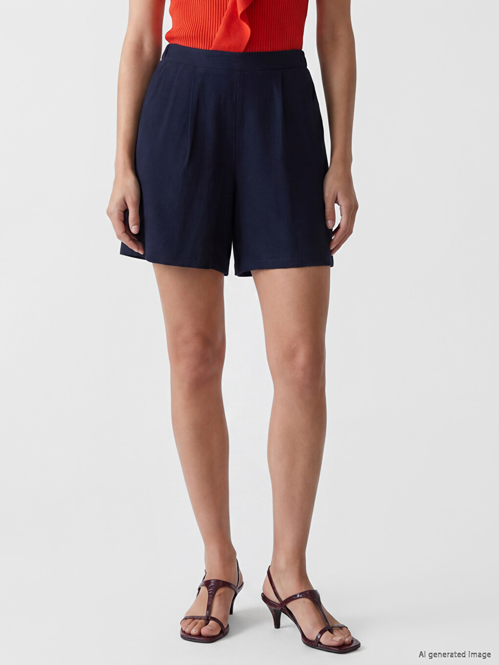 Elastic Waist Women's Pleated Shorts-1