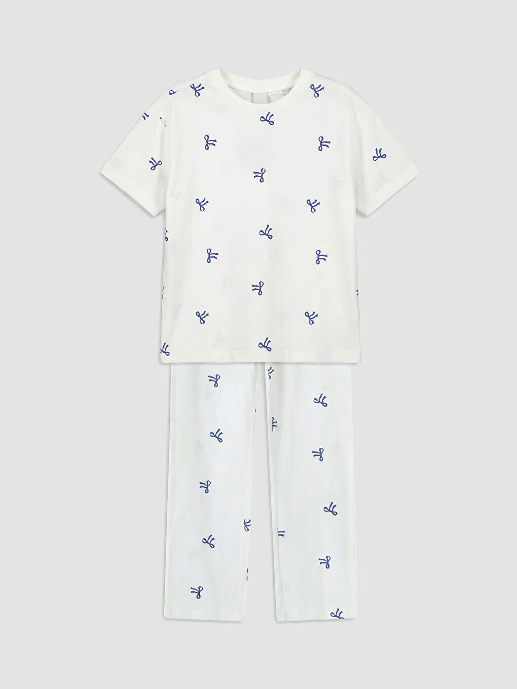 Ekru Fiyonk Baskılı Kız Çocuk Pijama Takımı