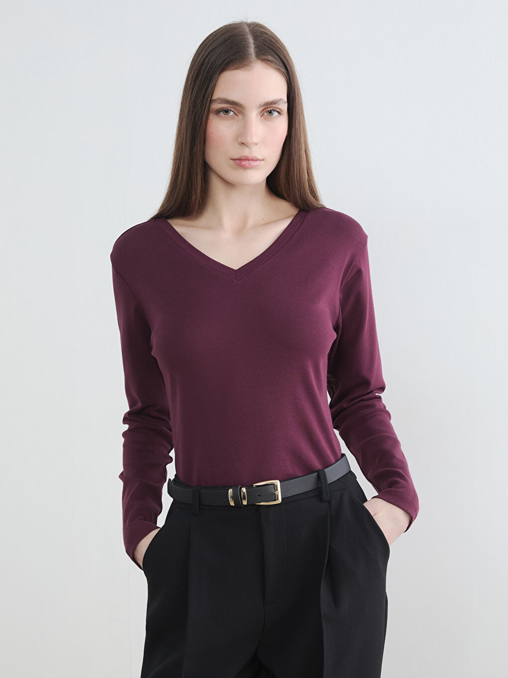 Mürdüm V Yaka Kadın Body