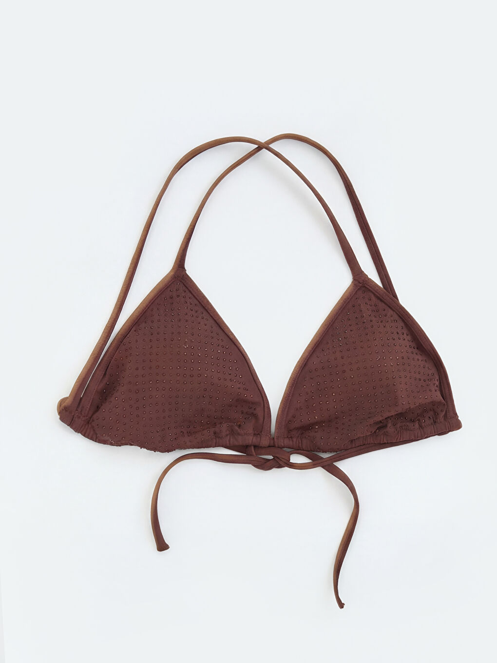 Kahverengi Çıkarılabilir Pedli Taşlı Kadın Bikini Üstü