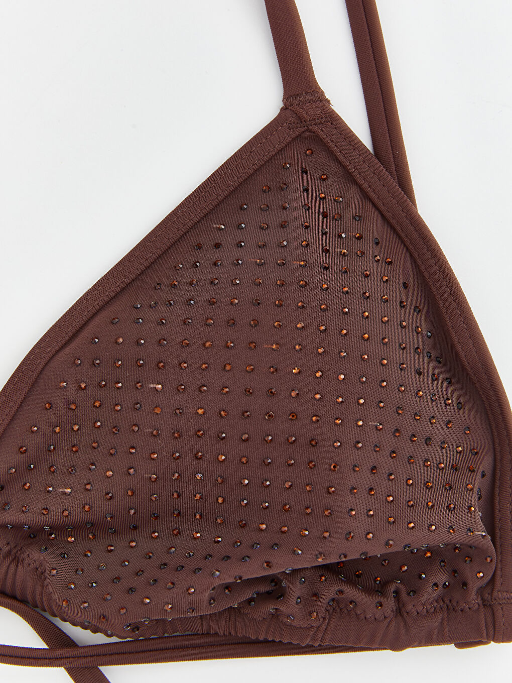 Kahverengi Çıkarılabilir Pedli Taşlı Kadın Bikini Üstü-2