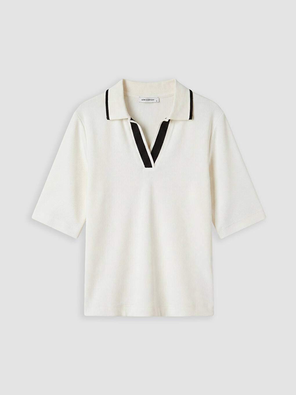 Ekru Polo Yaka Soft Touch Kadın Tişört