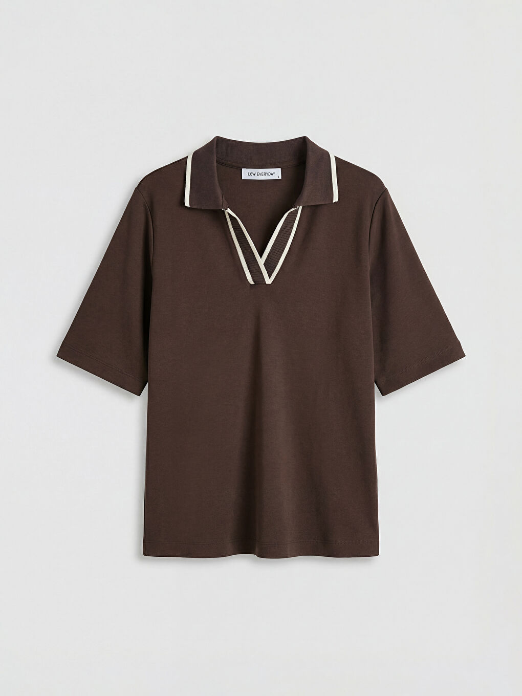 Kahverengi Polo Yaka Soft Touch Kadın Tişört