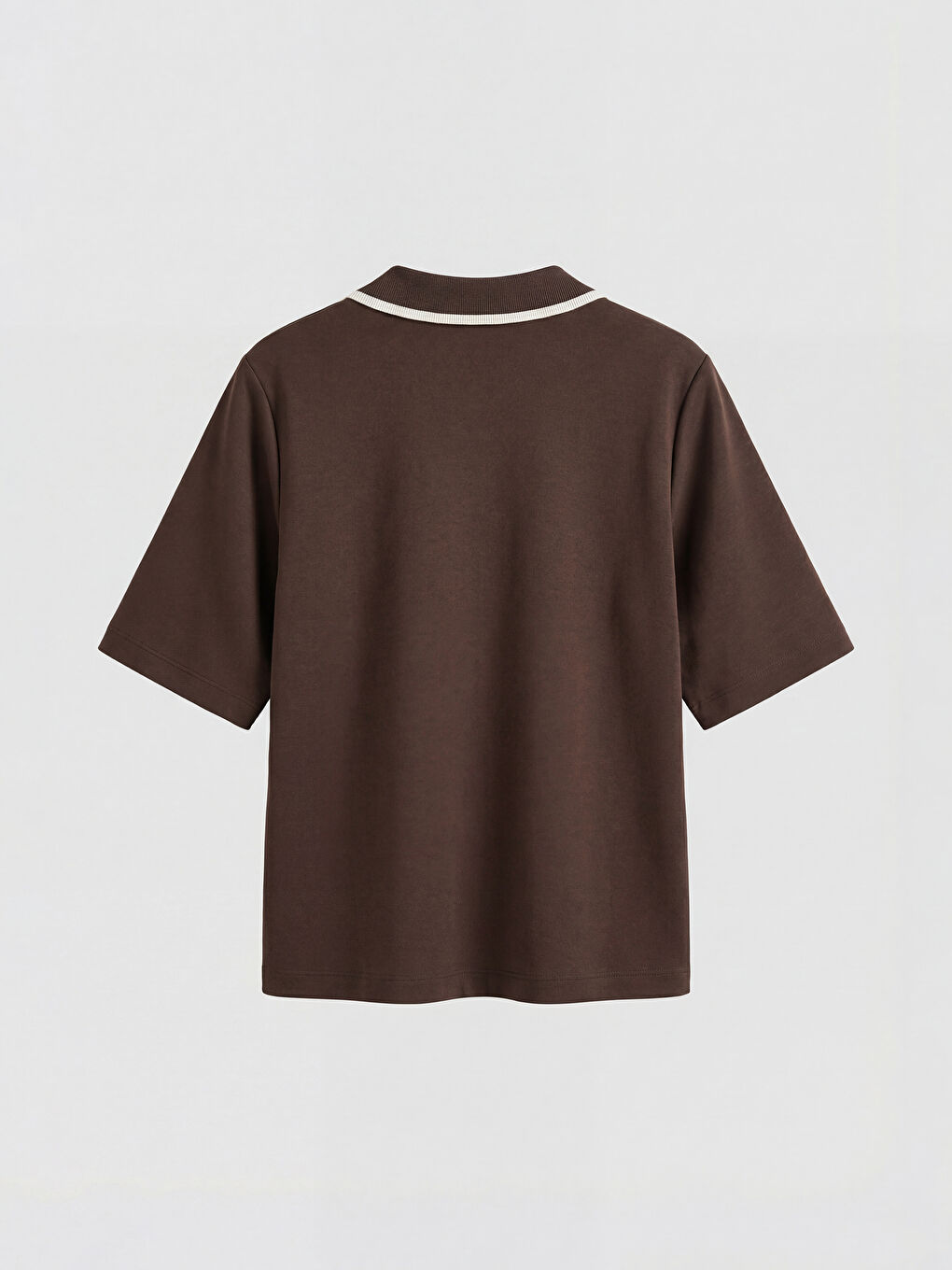 Kahverengi Polo Yaka Soft Touch Kadın Tişört-1