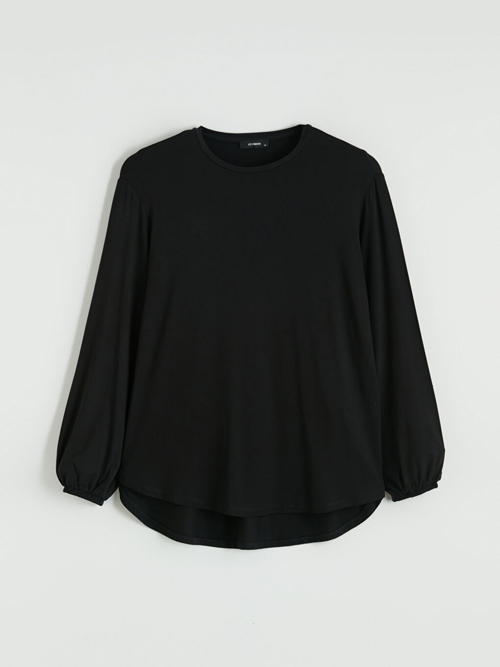 Siyah Bisiklet Yaka Balon Kollu Oversize Bluz