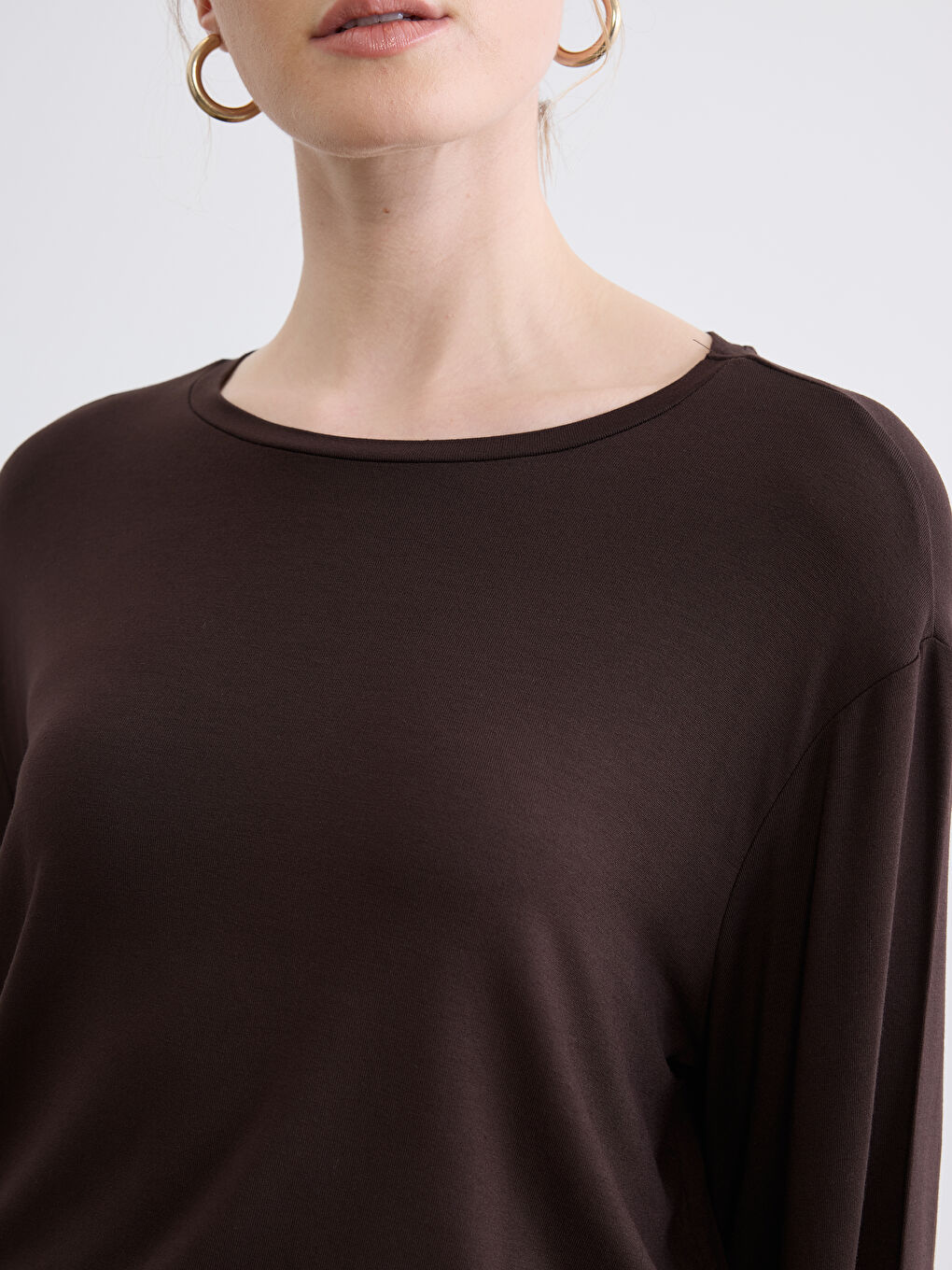 Kahverengi Bisiklet Yaka Balon Kollu Oversize Bluz-2