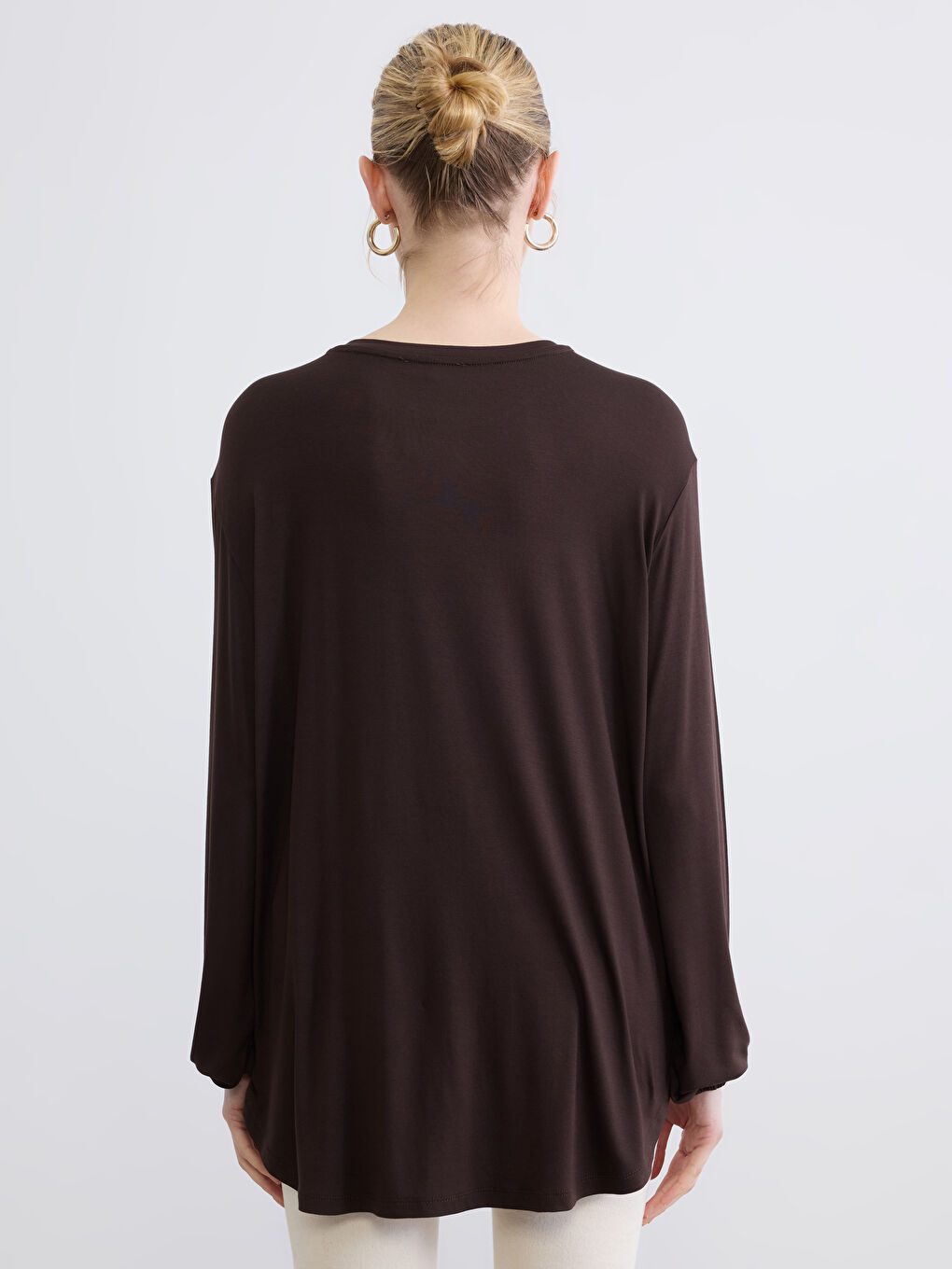 Kahverengi Bisiklet Yaka Balon Kollu Oversize Bluz-3