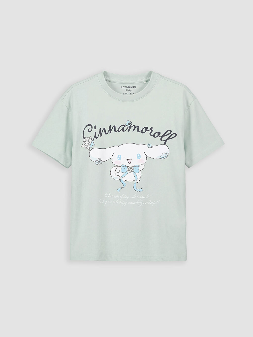 Yeşil Bisiklet Yaka Cinnamoroll Baskılı Kız Çocuk Tişört