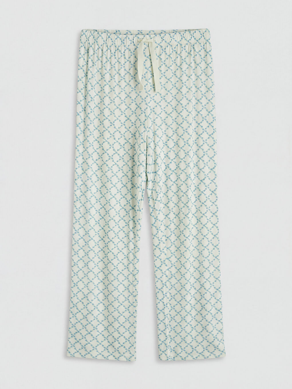 Yeşil Beli Lastikli Desenli Kadın Pijama Altı