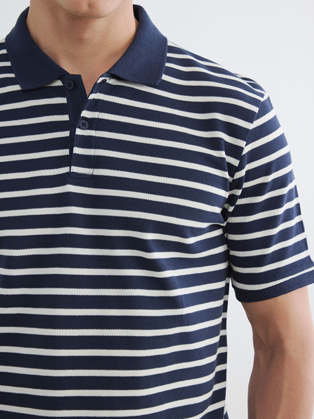 Lacivert Polo Yaka Çizgili Erkek Tişört-2